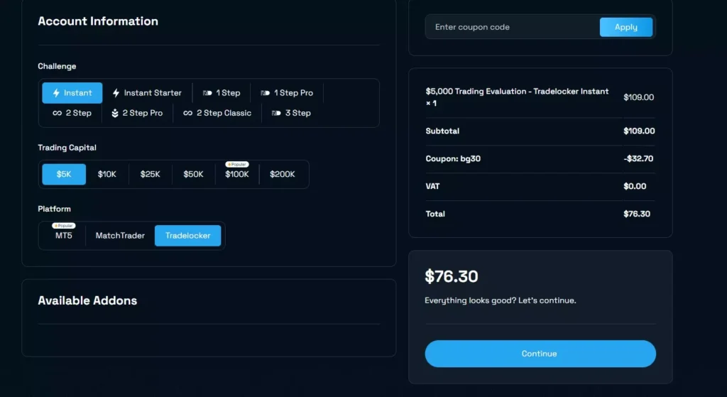 Instant Funding account options prop firm checklist ,Instant Funding account options