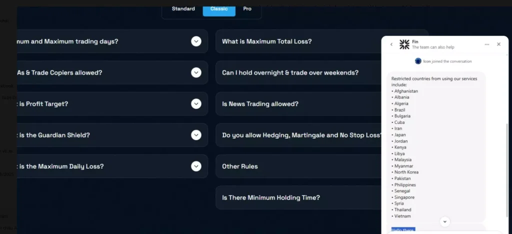 Blue Guardian Restricted Countries